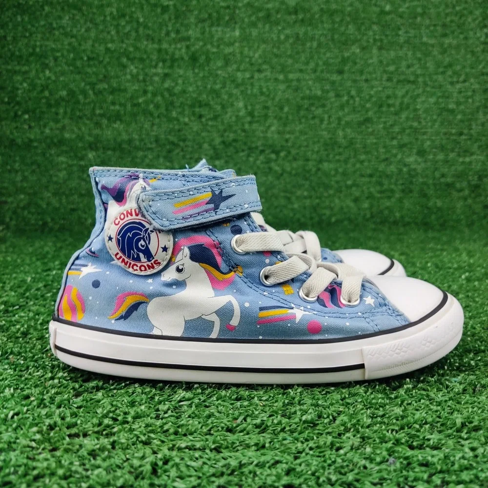 Converse Sneakers Kids 10 Blue Chuck Taylor All Star Unicorn High Top Hook Loop